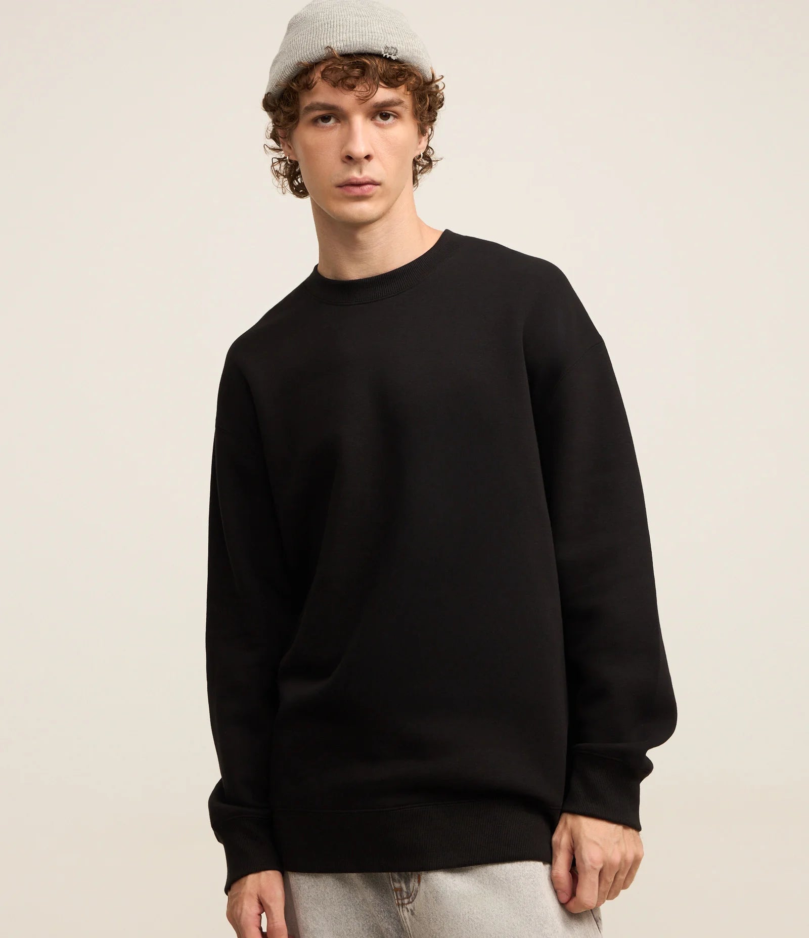 Relaxed Basic Black Sweatshirt Jacket