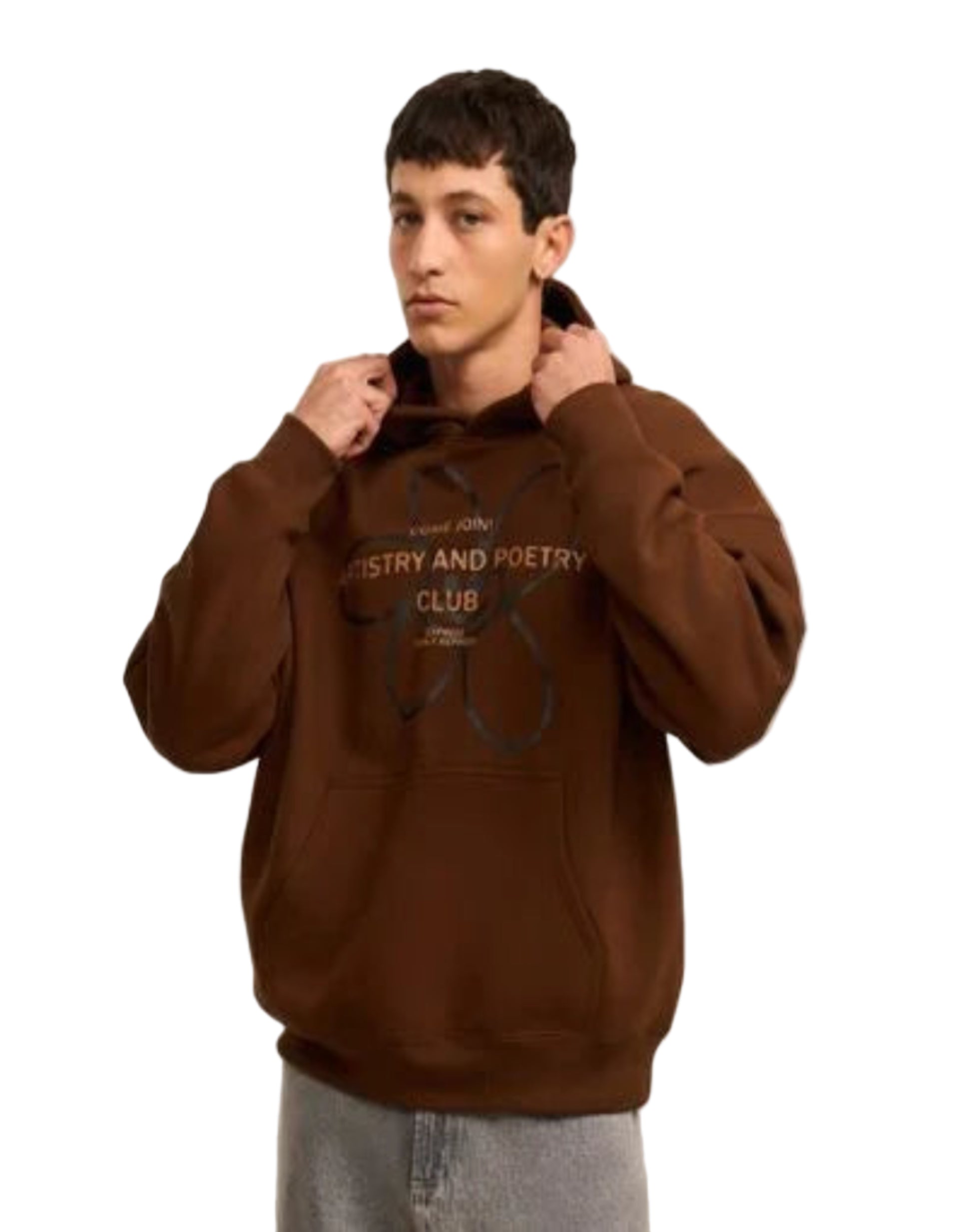 Boxy Fleece Hoodie with Lettering Print
