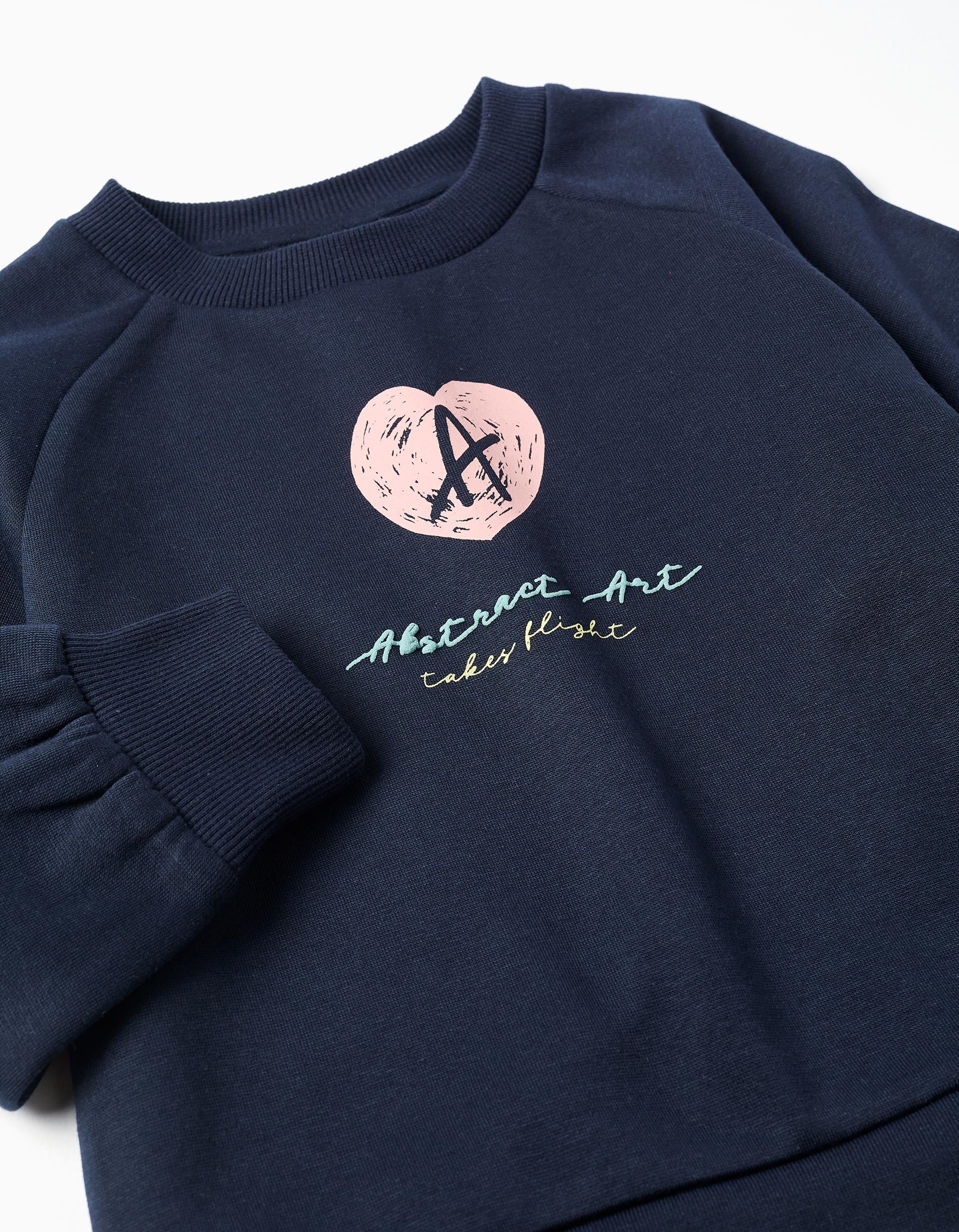 Girls' Embossed Print Sweatshirt, Dark Blue