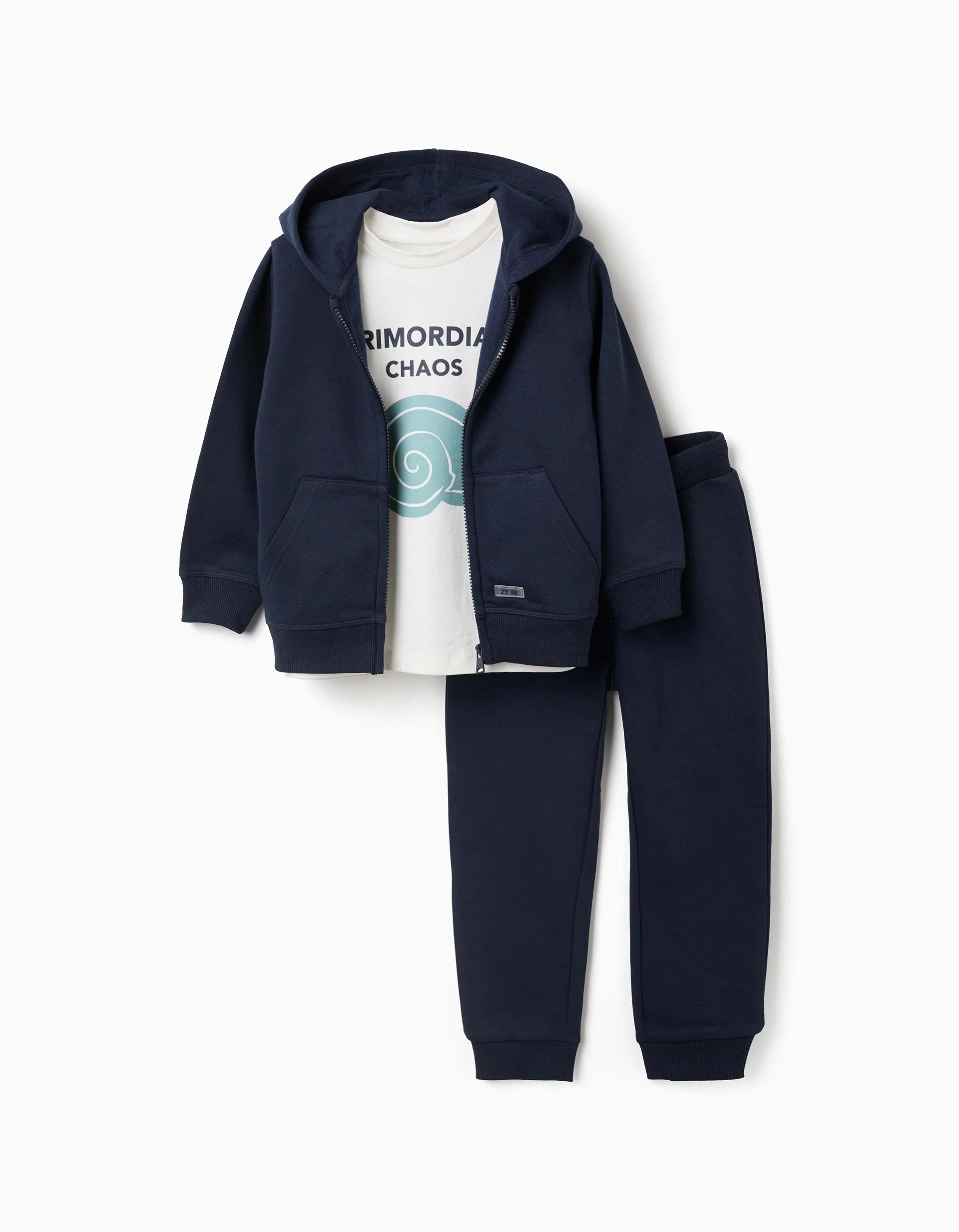 Boys' Hooded Jacket + T-shirt + Trousers, Dark Blue/White