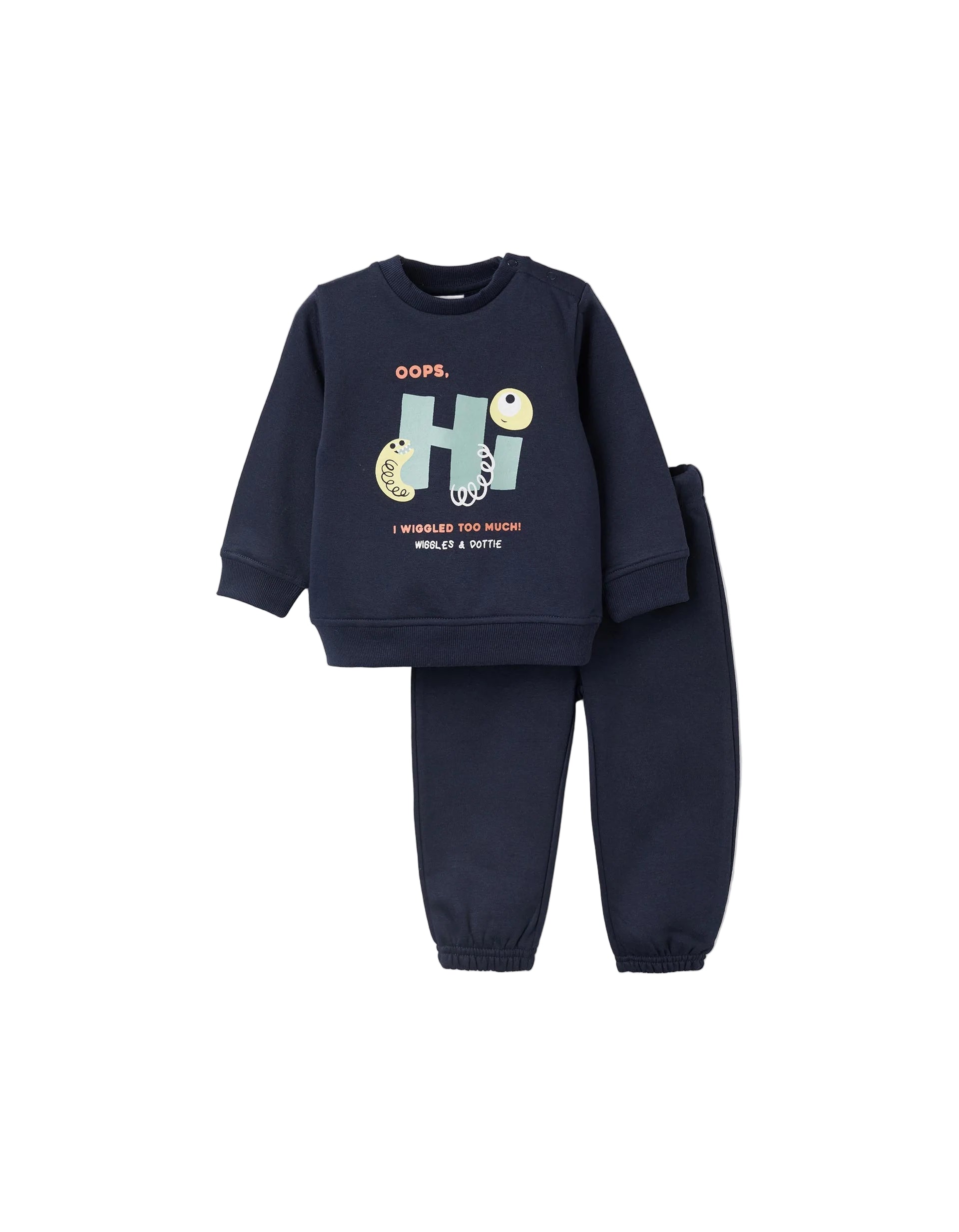 Baby Boy's 'Hi' Brushed Tracksuit, Dark Blue