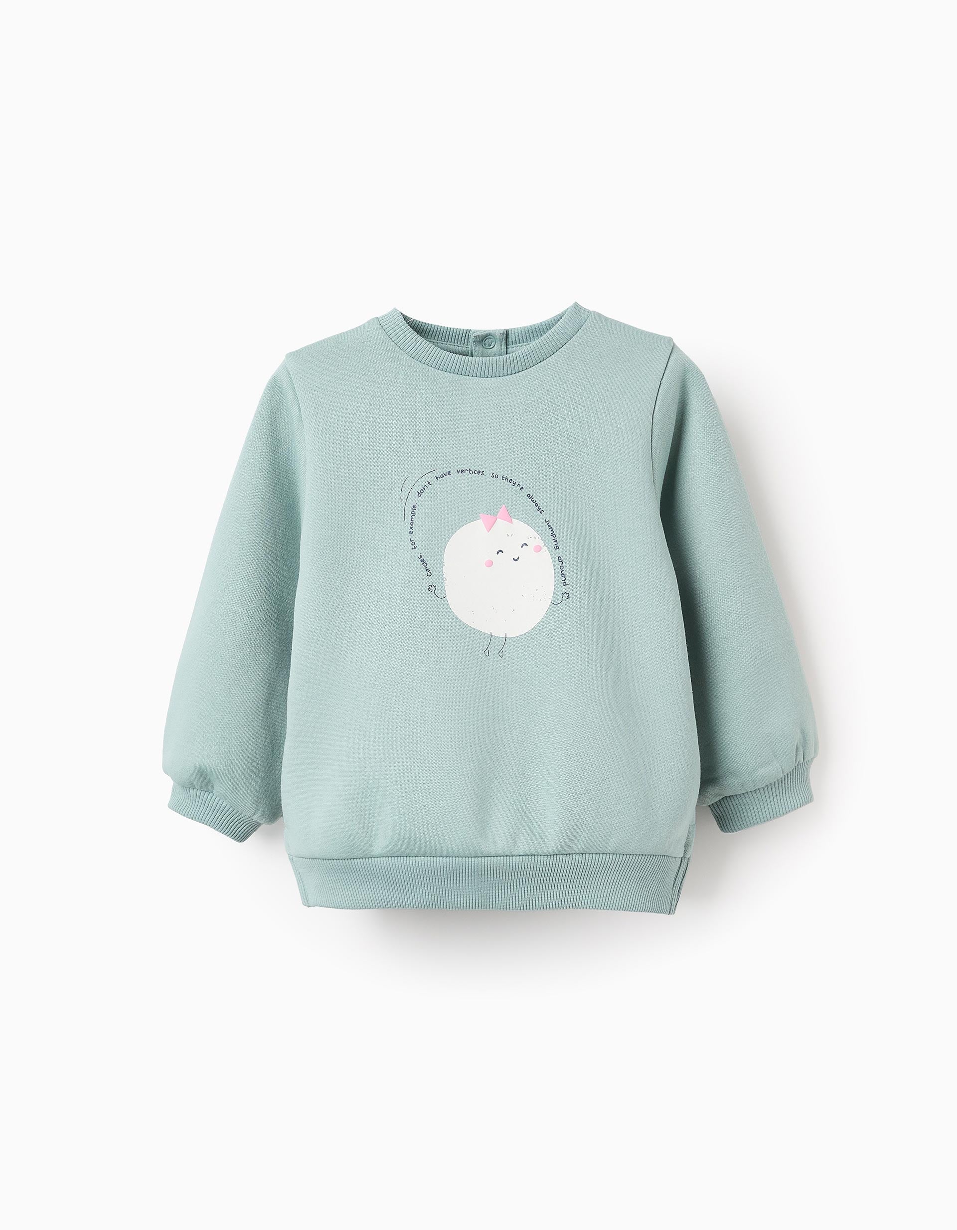 Printed fleece sweatshirt for baby girl 'Circle', Light Green