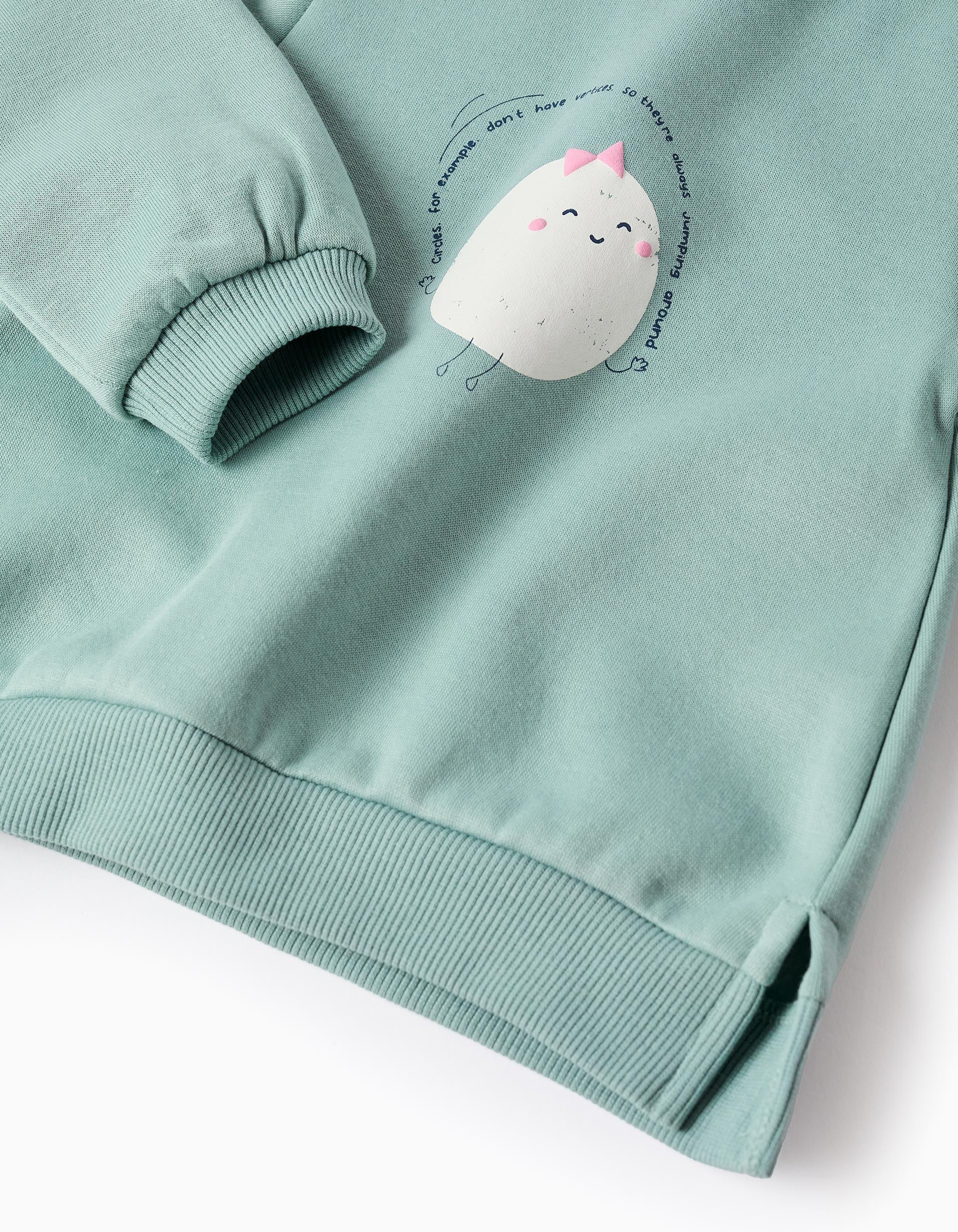 Printed fleece sweatshirt for baby girl 'Circle', Light Green