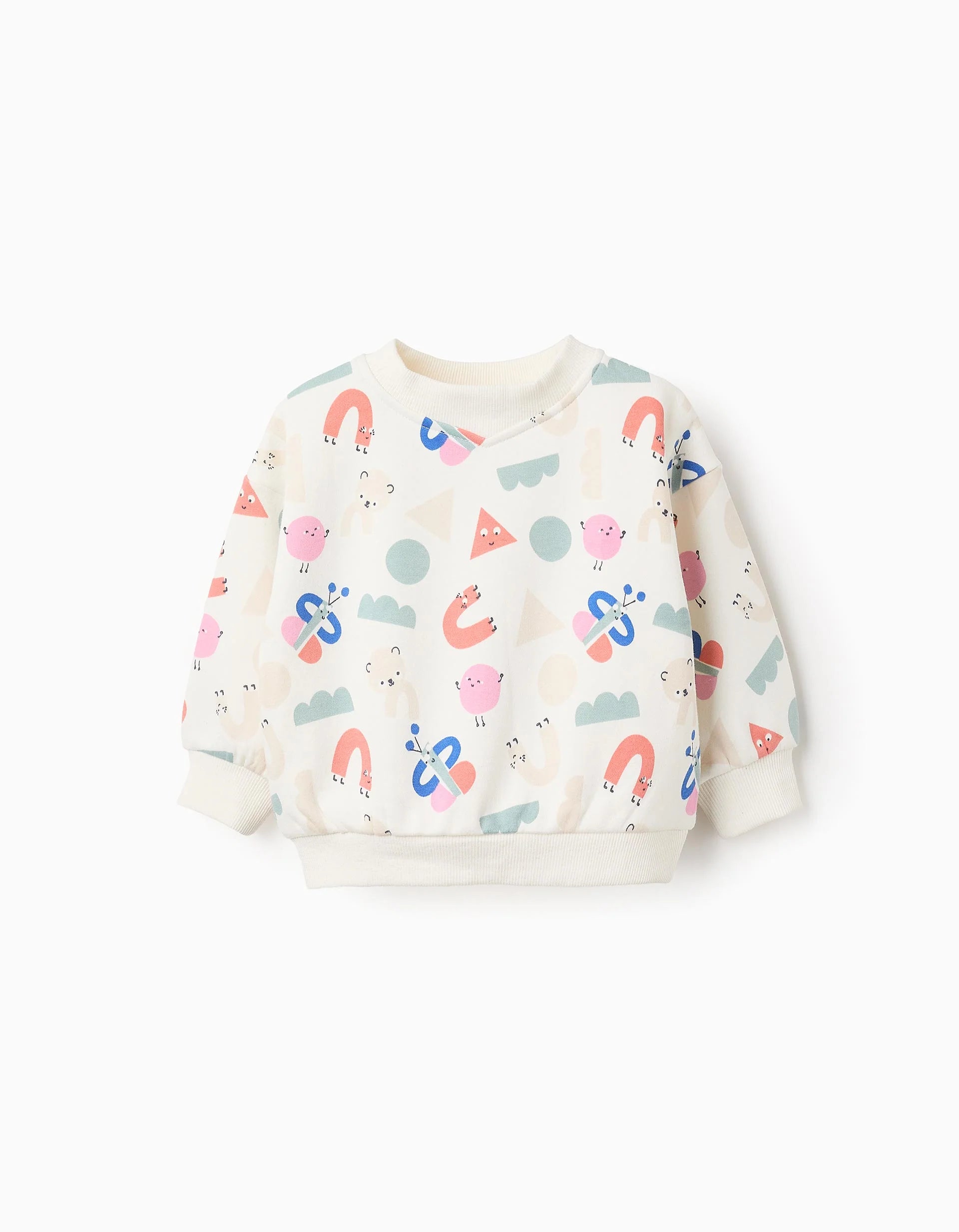 White Fleece Sweatshirt with Insect Motif for Baby Boy