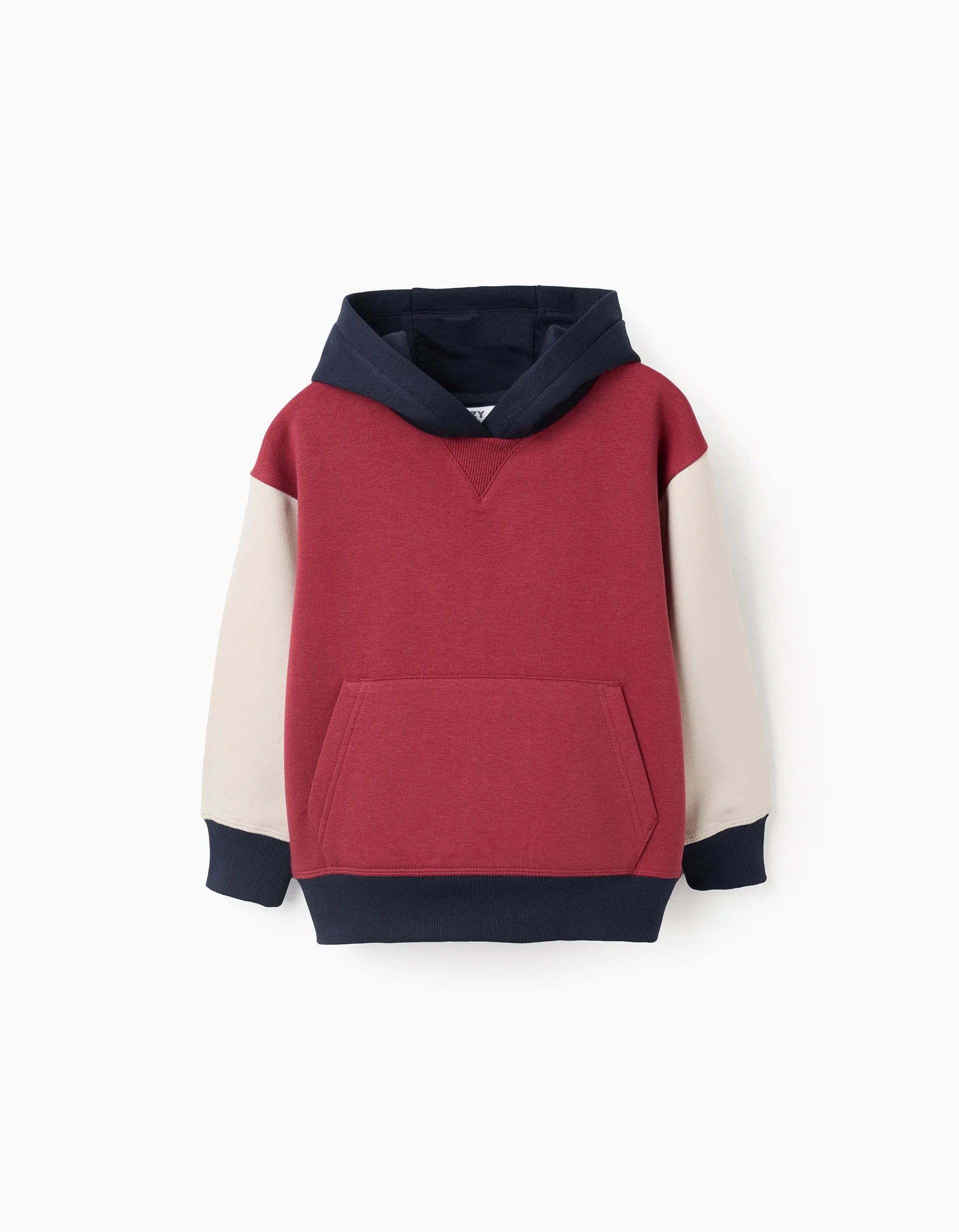 Boys' Hooded Sweatshirt, Red/Beige/Blue