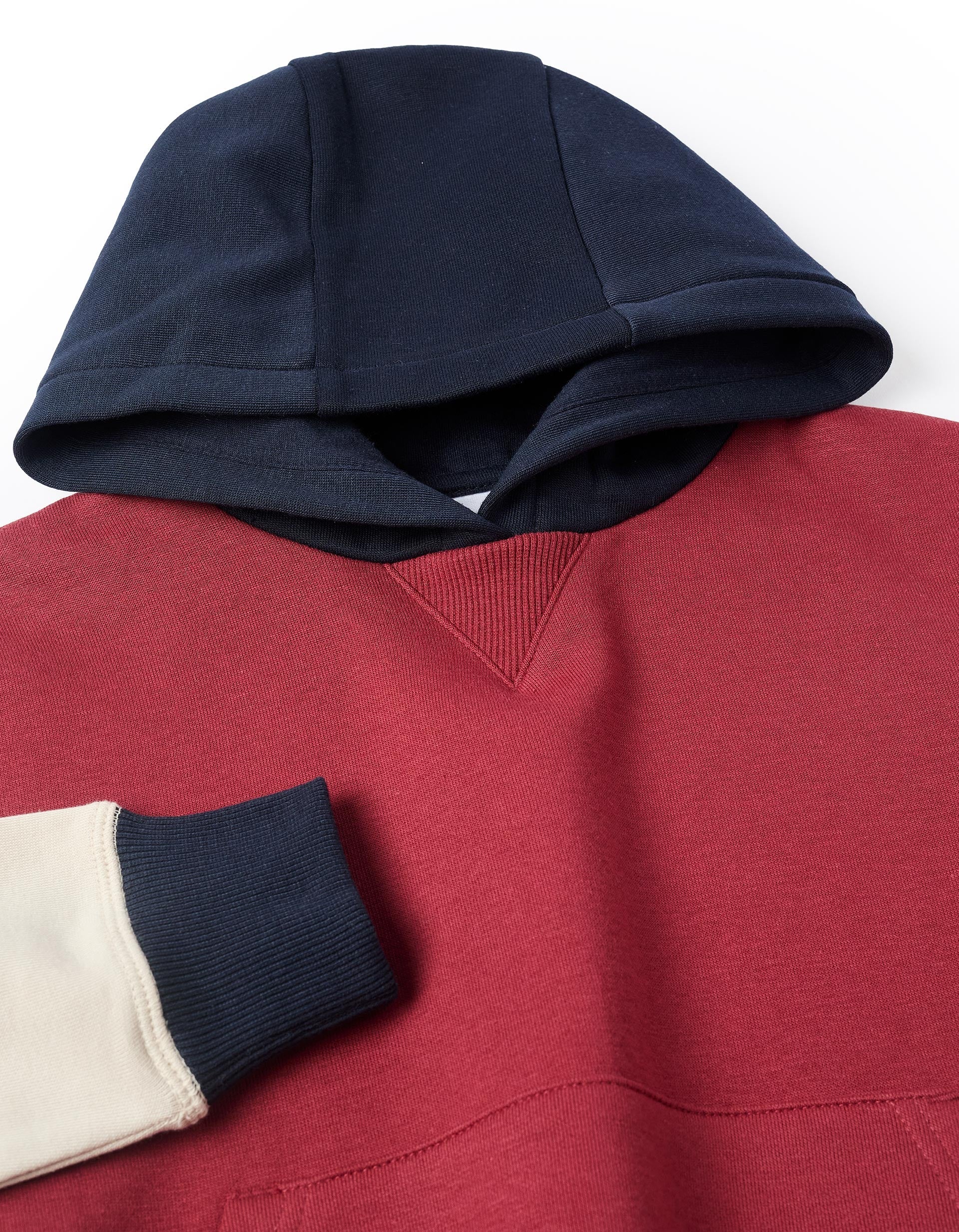 Boys' Hooded Sweatshirt, Red/Beige/Blue