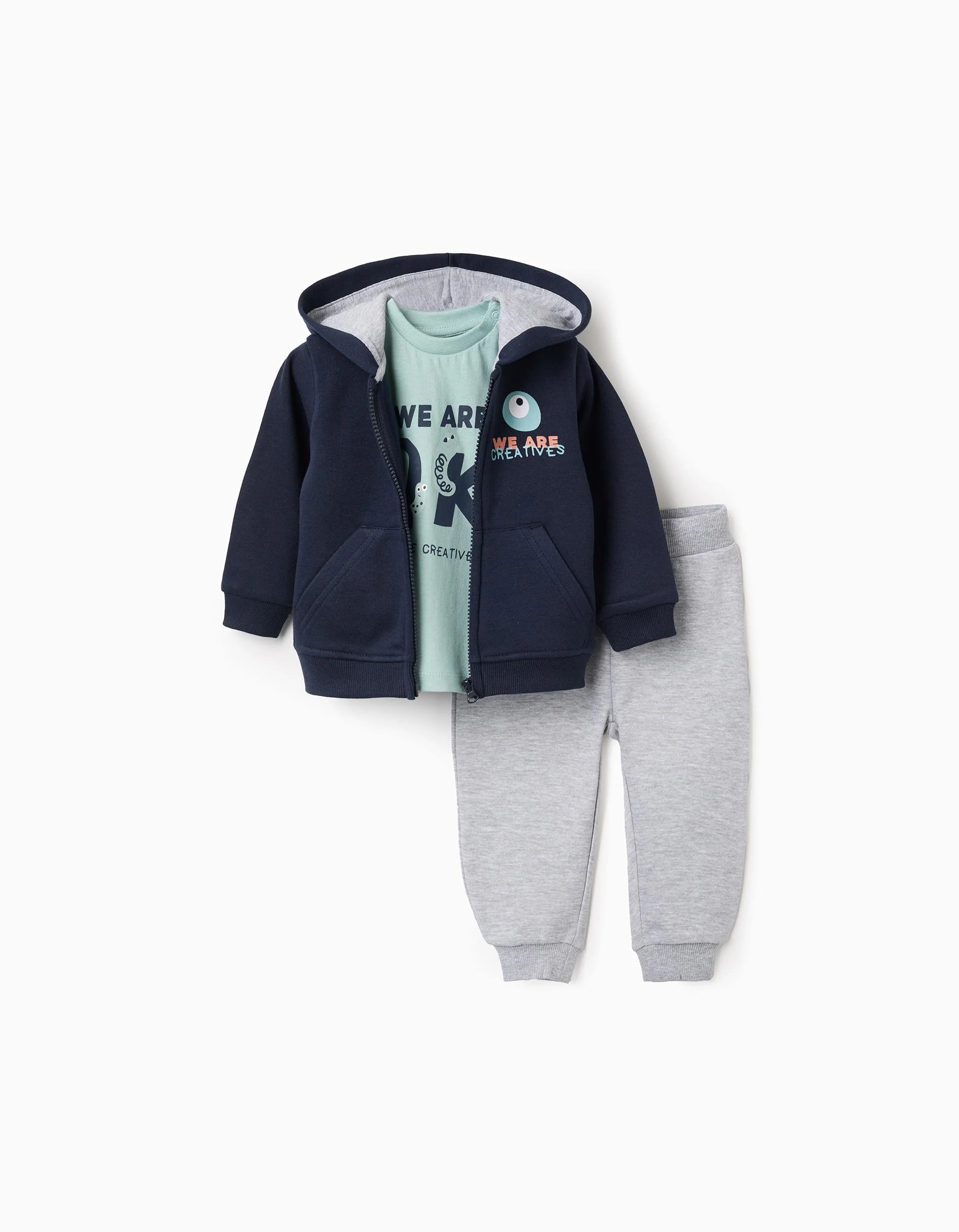 3-piece cardigan set for baby boy, blue/gray/green