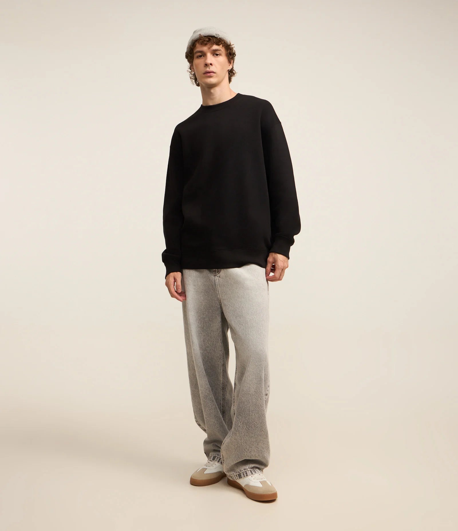Relaxed Basic Black Sweatshirt Jacket