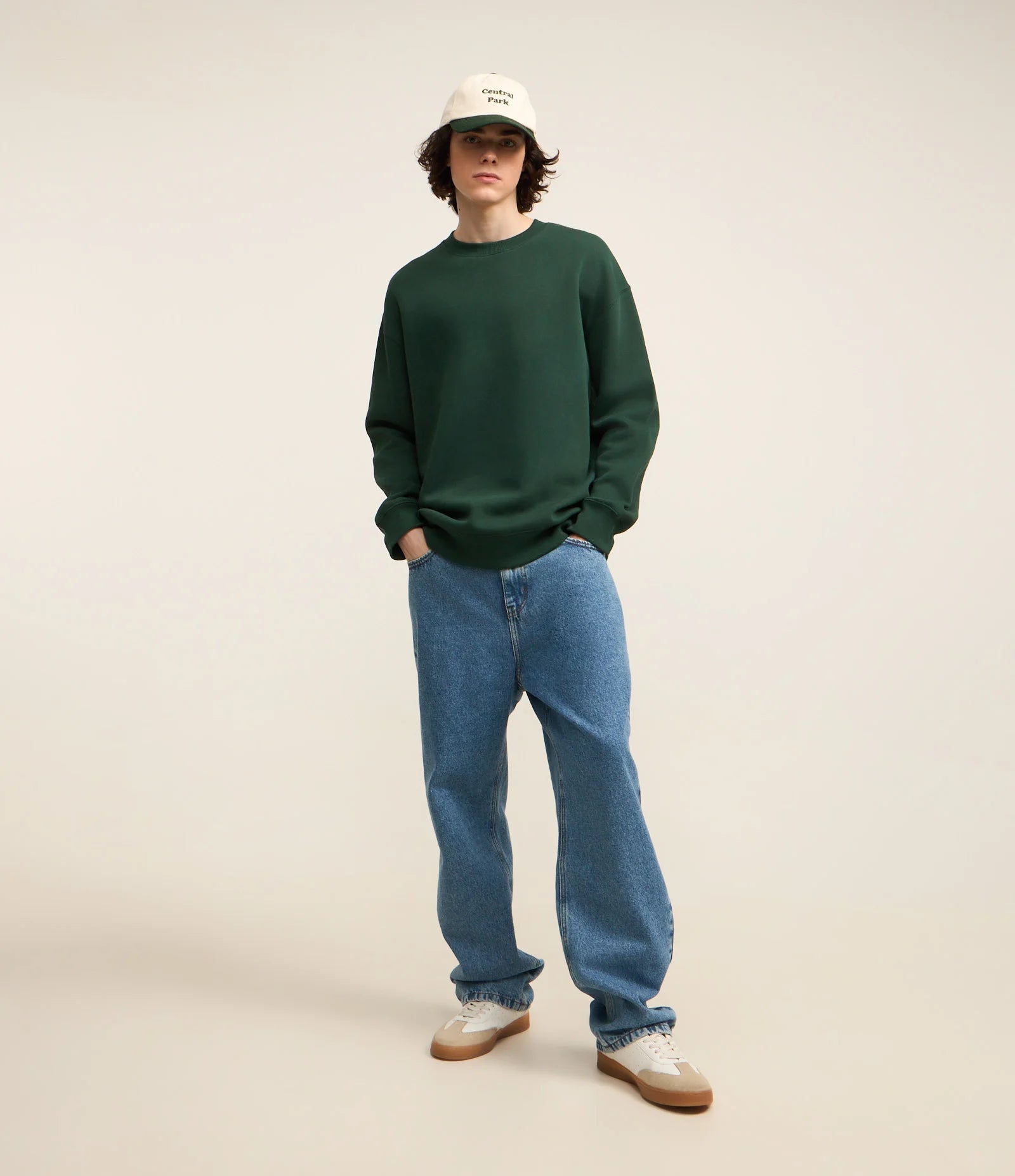Relaxed Basic Green Sweatshirt Jacket
