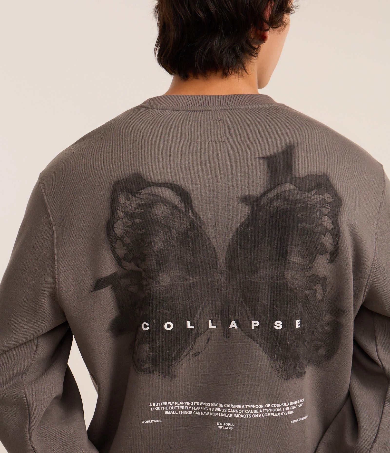 Gray Butterfly Collapse Zip-Up Fleece Jacket with Front and Back Print