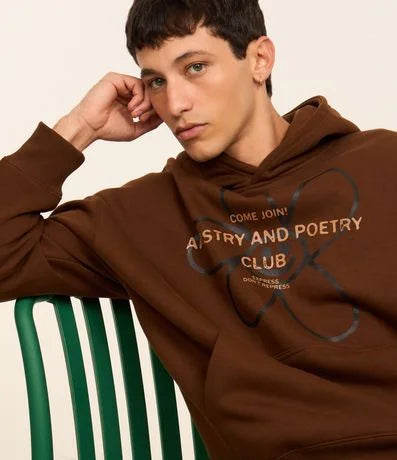 Boxy Fleece Hoodie with Lettering Print