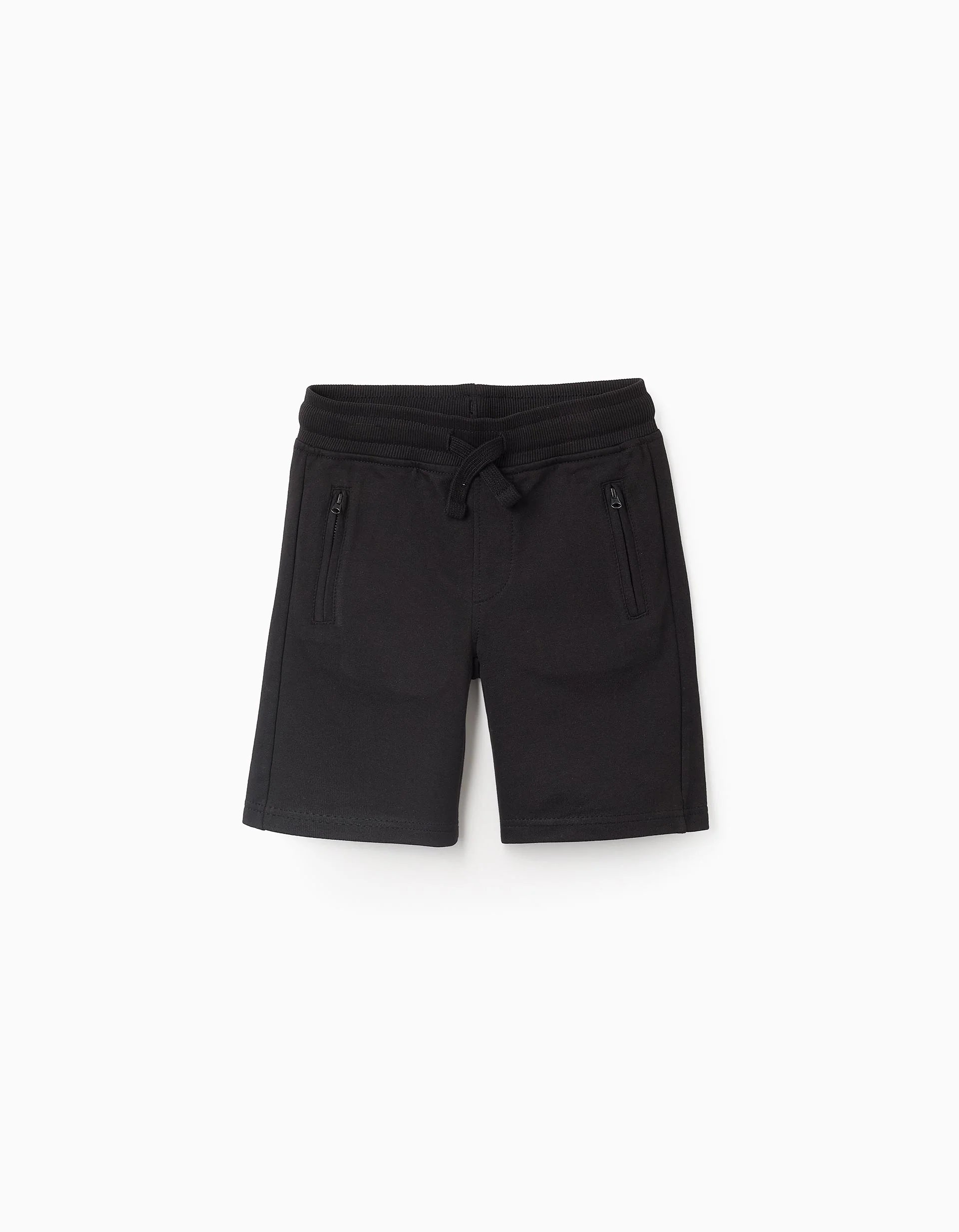 Boys' Jogger Shorts with Zipper Pockets, Black