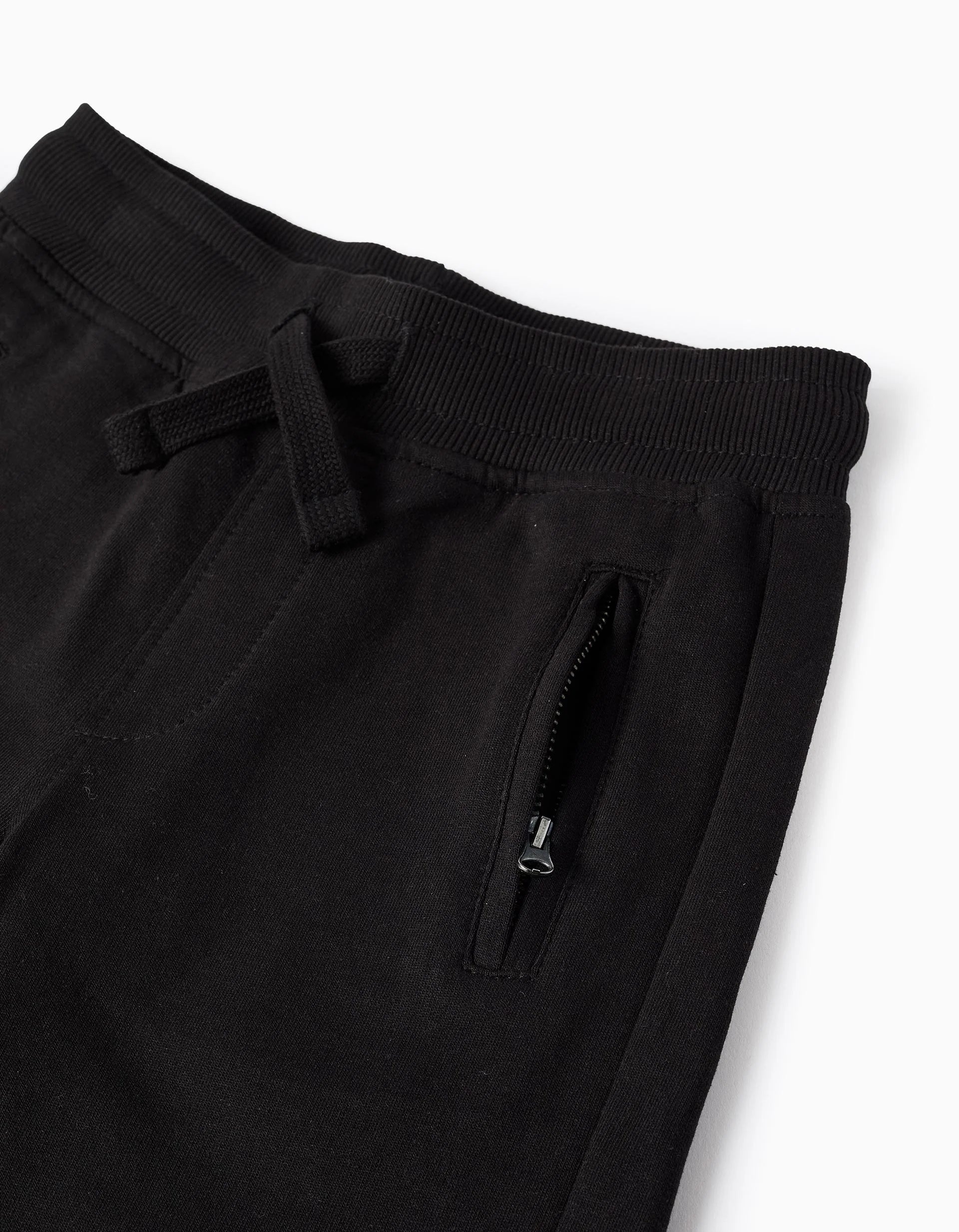 Boys' Jogger Shorts with Zipper Pockets, Black