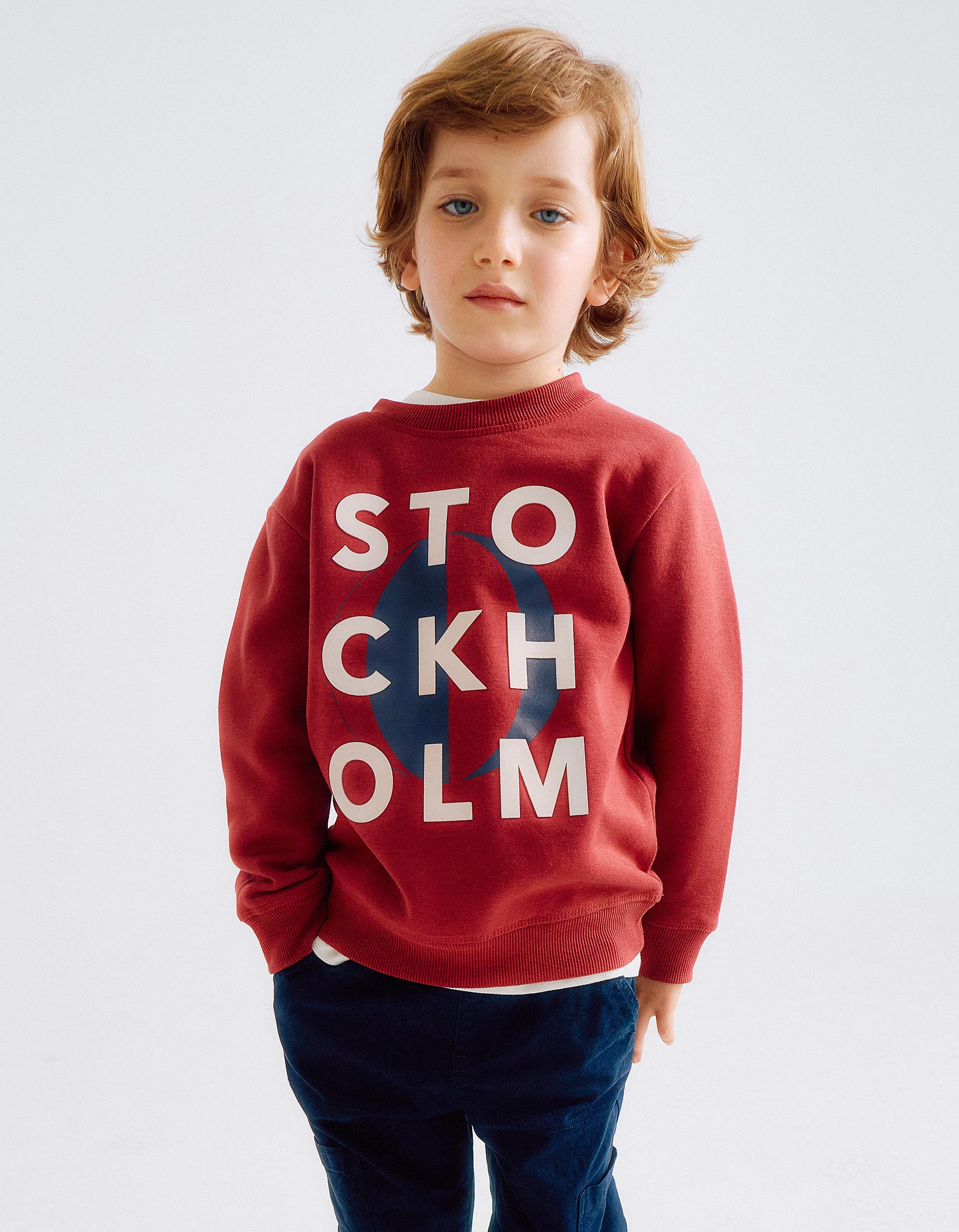 Brushed Sweatshirt with Embossed Print for Boys 'Stockholm', Bordeaux