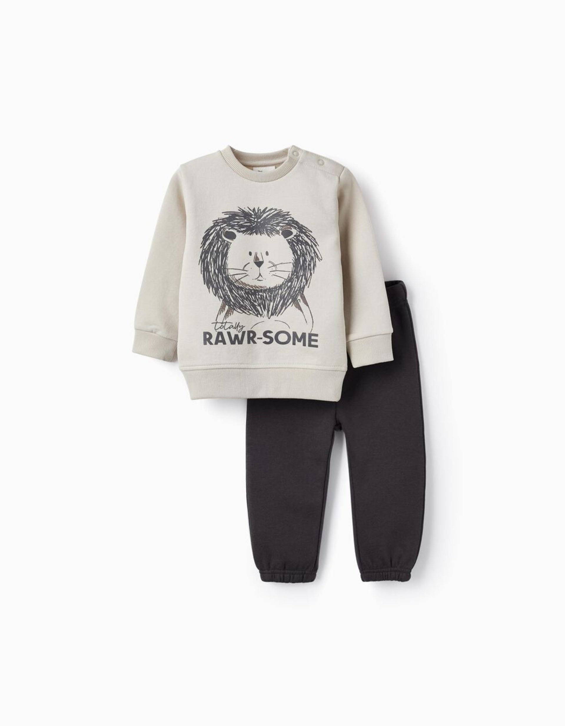 TRACKSUIT FOR BABY BOYS 'TOTALLY RAWR-SOME', BEIGE/DARK GREY