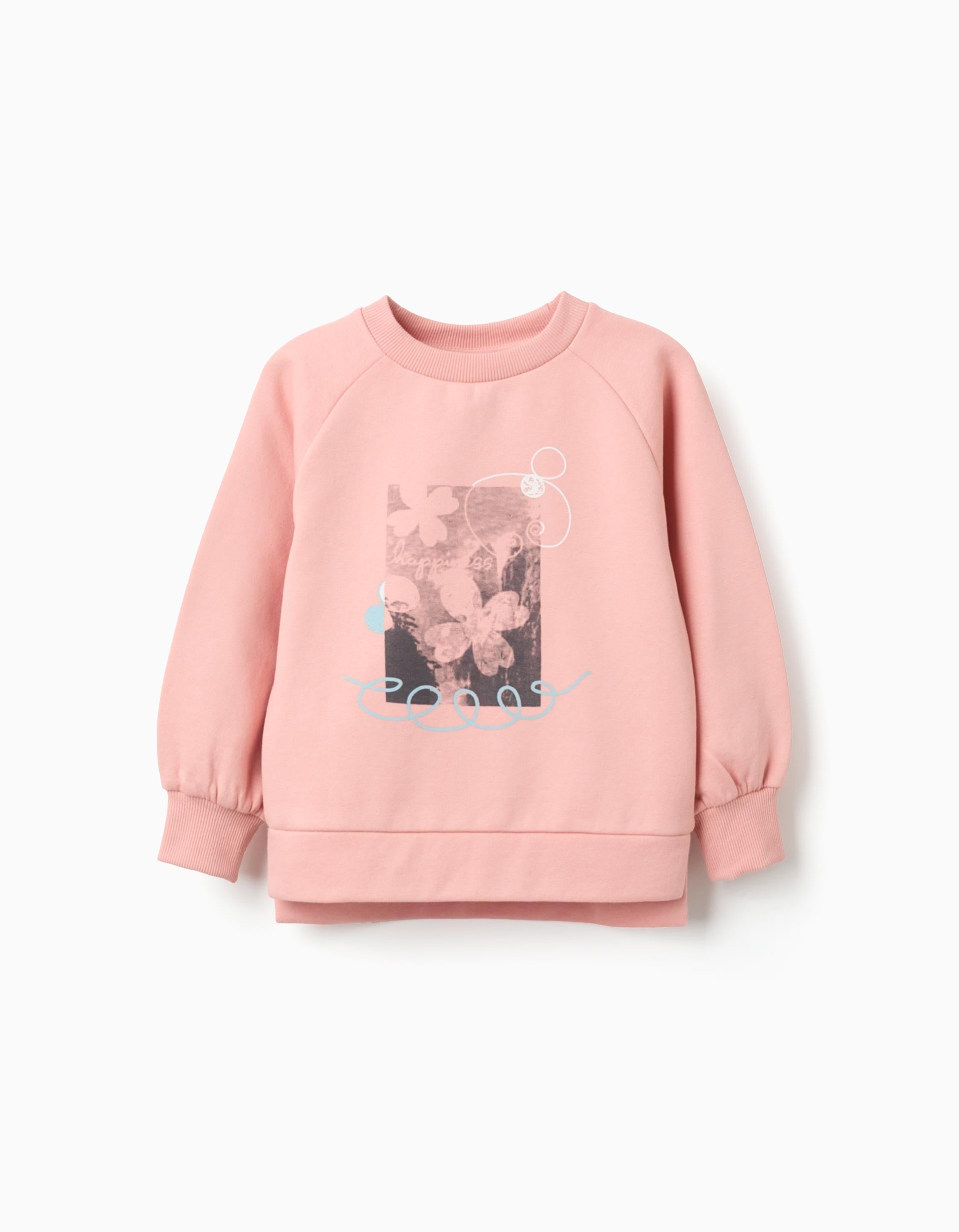 Brushed sweatshirt with front print for girls, salmon orange