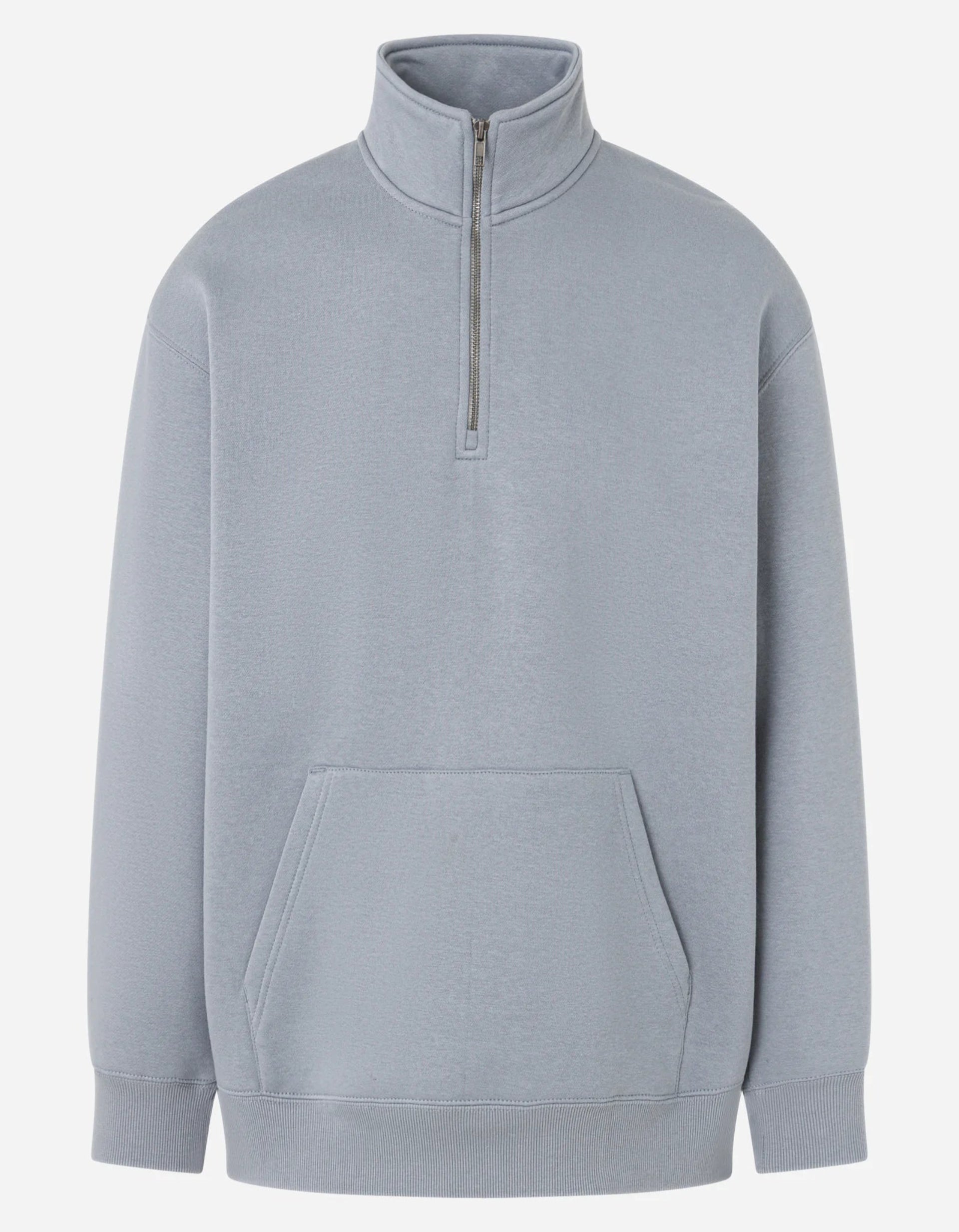 Gray High Neck Sweatshirt with Zipper and Kangaroo Pocket