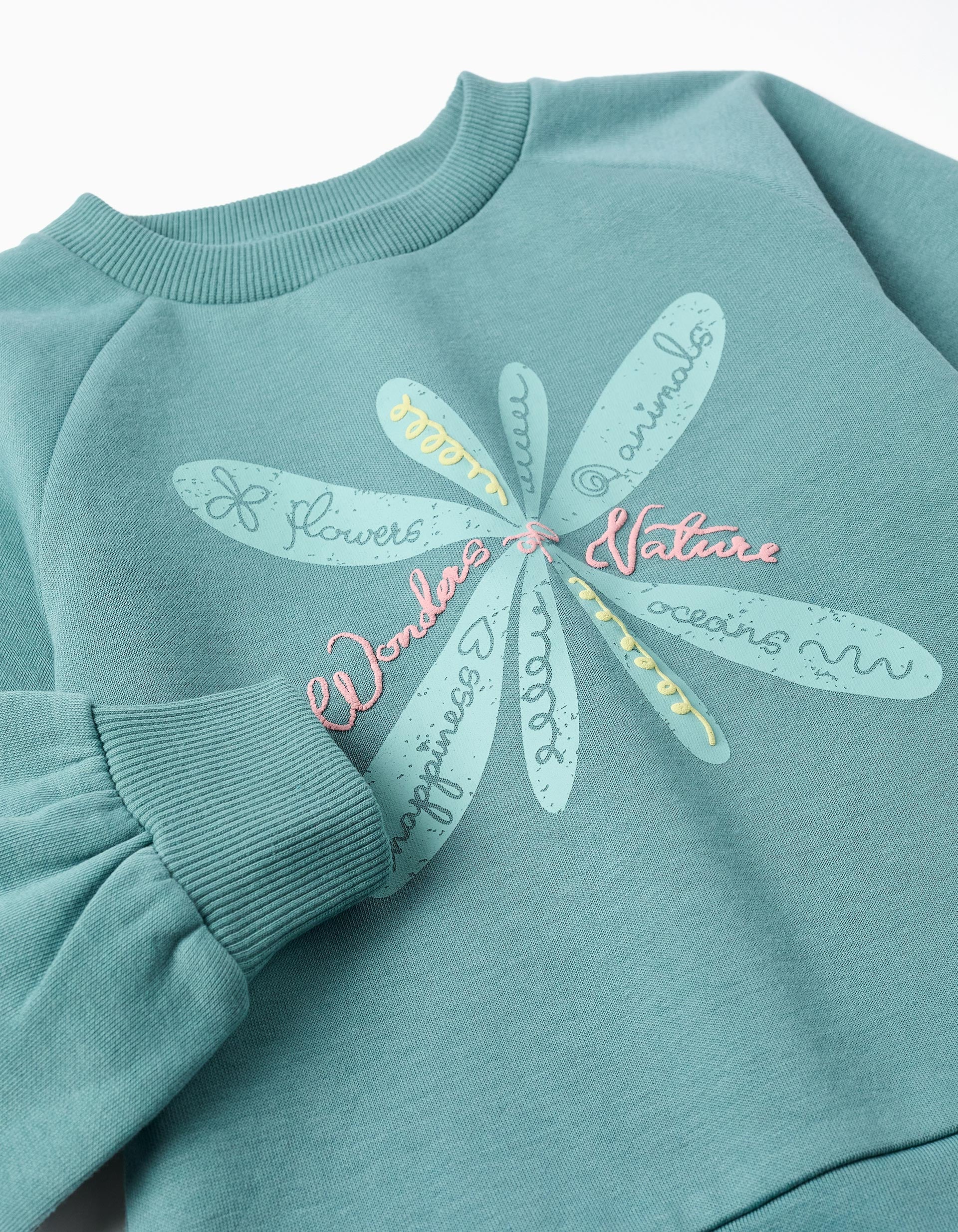 Brushed Sweatshirt with Embossed Print for Girls, Light Green