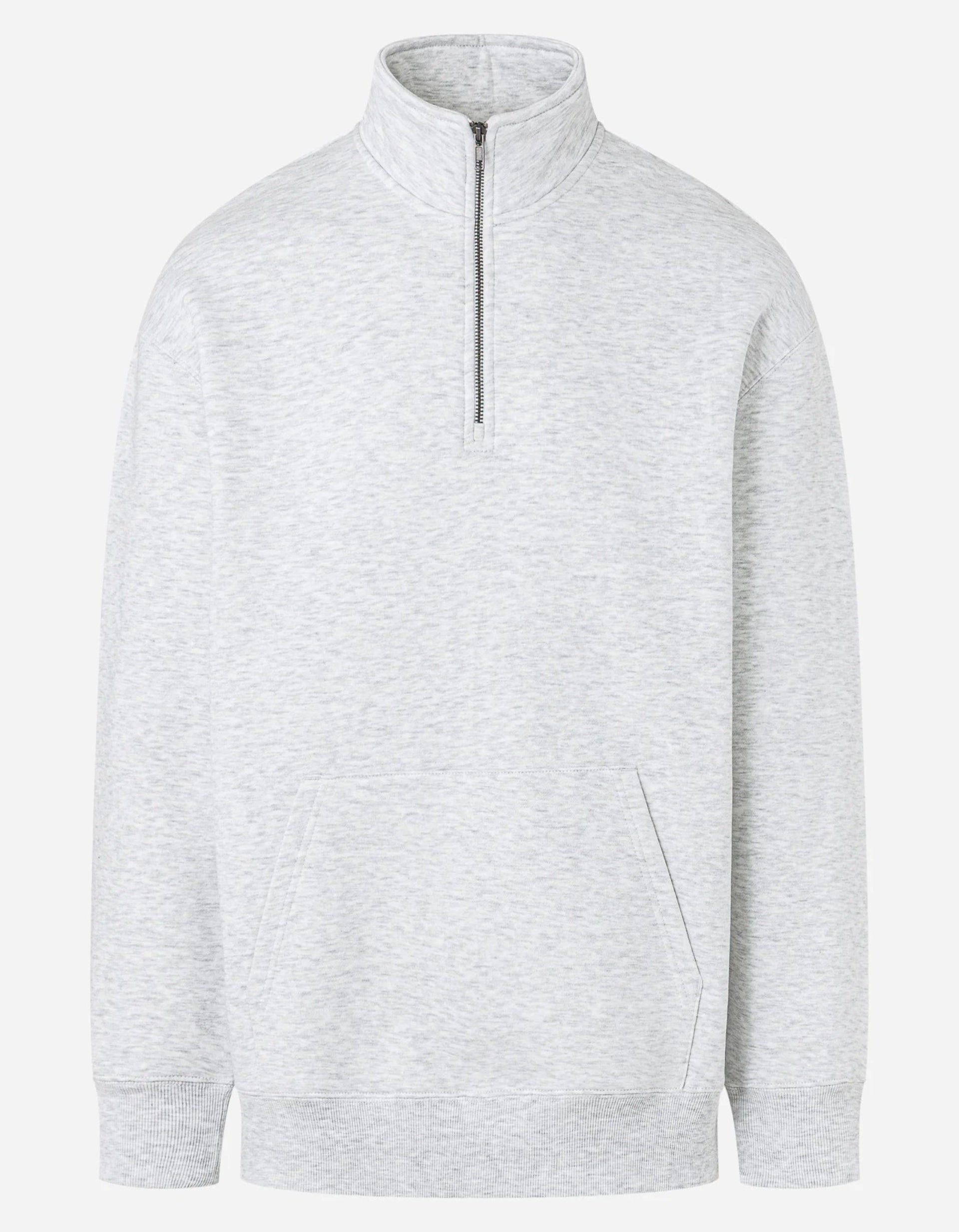 White High Neck Sweatshirt with Zipper and Kangaroo Pocket
